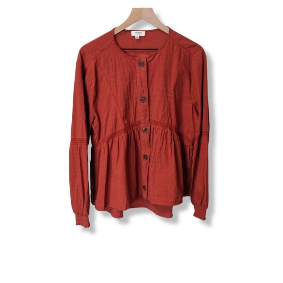 Umgee Tops - UMGEE Top Button Down Babydoll Long Sleeve Lace Blouse Shirt Boho Rust Large